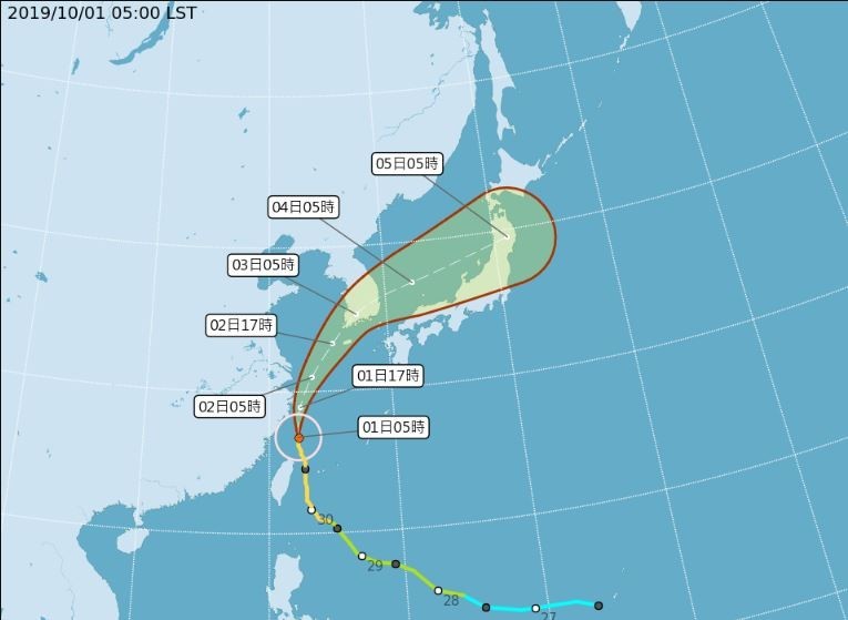 中央氣象局指出，今天（10月1日）早晨台灣本島已經脫離暴風圈。（圖擷取自中央氣象局）