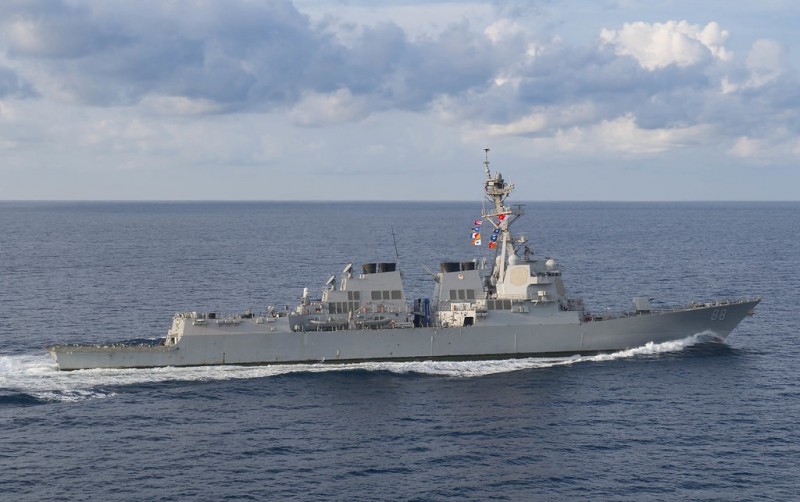 美國軍方表示，已經在22日派出2艘海軍艦，包括驅逐艦「普瑞布爾號」（USS Preble）以及補給艦「迪爾號」（USNS Walter S. Diehl）通過台灣海峽。圖為「普瑞布爾號」。（路透資料照）
