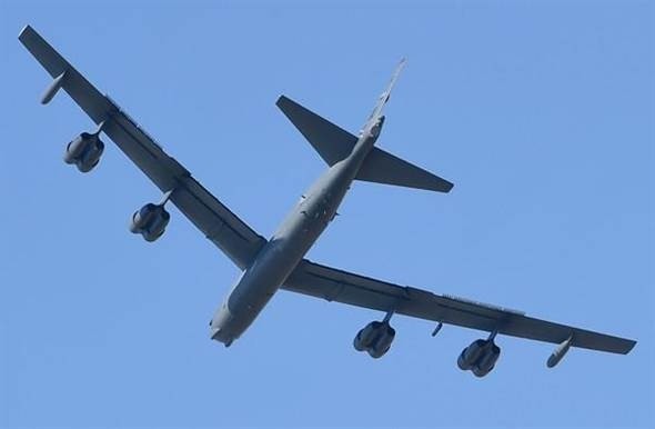美國空軍「同溫層堡壘」B-52H轟炸機。（美聯社）
