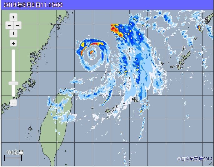 利奇馬直撲沖繩，造成劇烈強風和暴雨。（圖擷取自日本氣象廳網站）