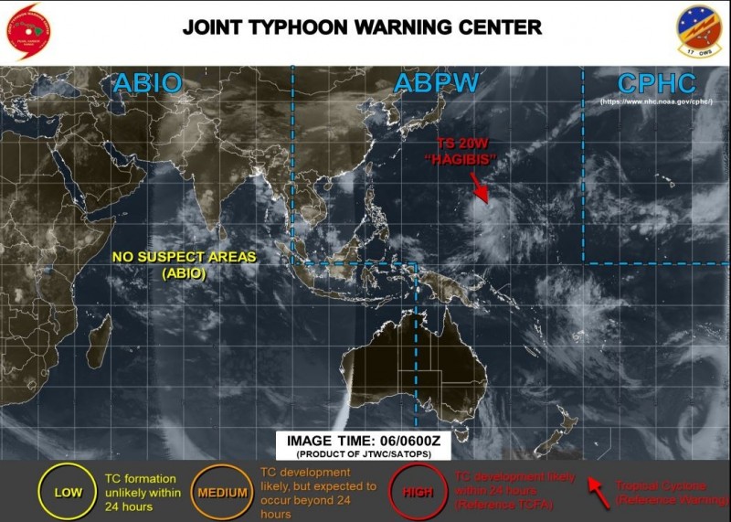 美軍持續對哈吉貝颱風發布參考警示。（圖擷取自JTWC）