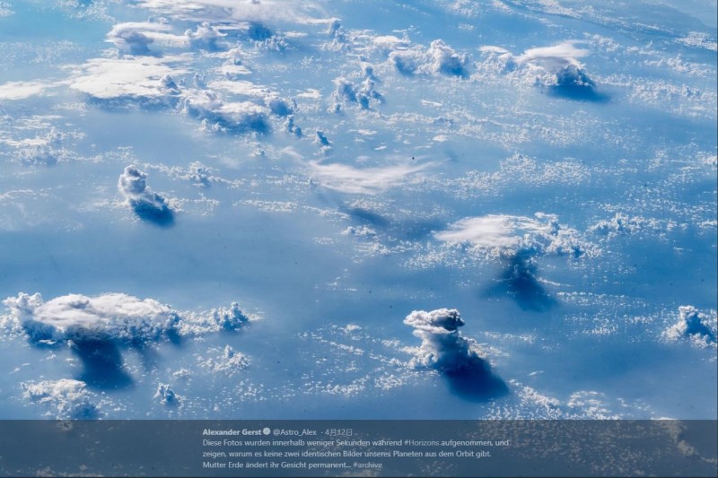 從太空看雲層變化。（圖取自Alexander Gerst的推特）