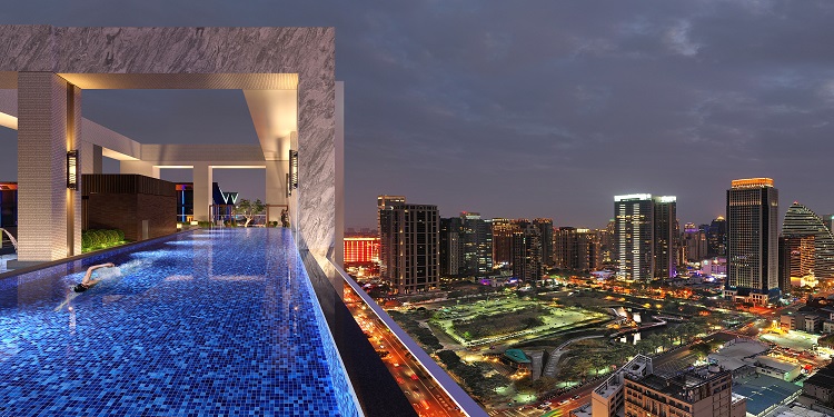 「仰星殿」規劃市中心稀有小坪數產品，22~24坪2房和31坪3房。(空中泳池示意圖)