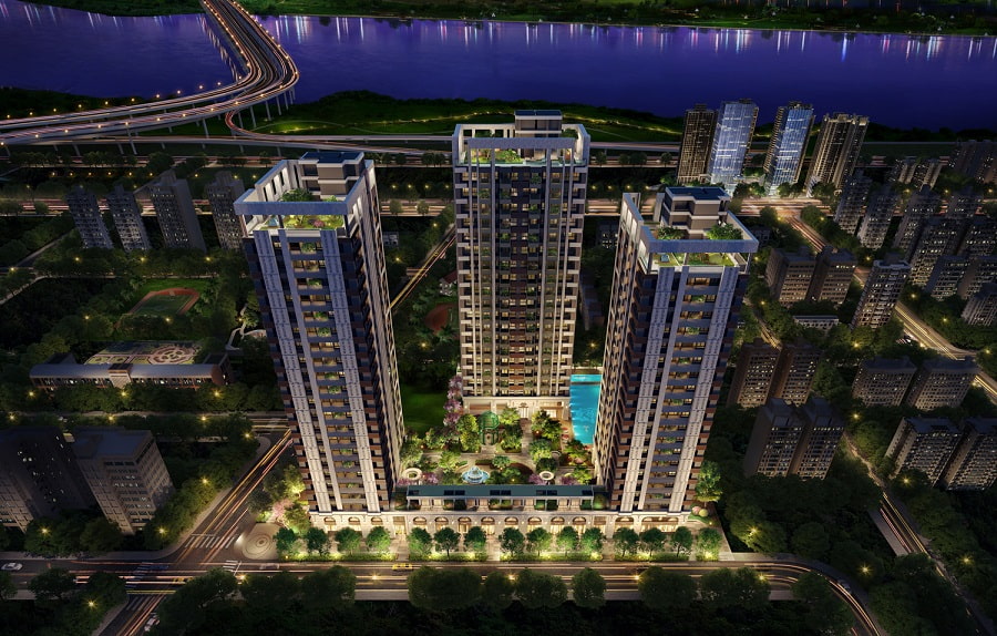 甲山林集團三重千億版圖，「市政帝寶」三面臨路稀缺大基地開發，7%優付方案購屋族降低入手門檻。(圖／業者提供3D透視參考圖)