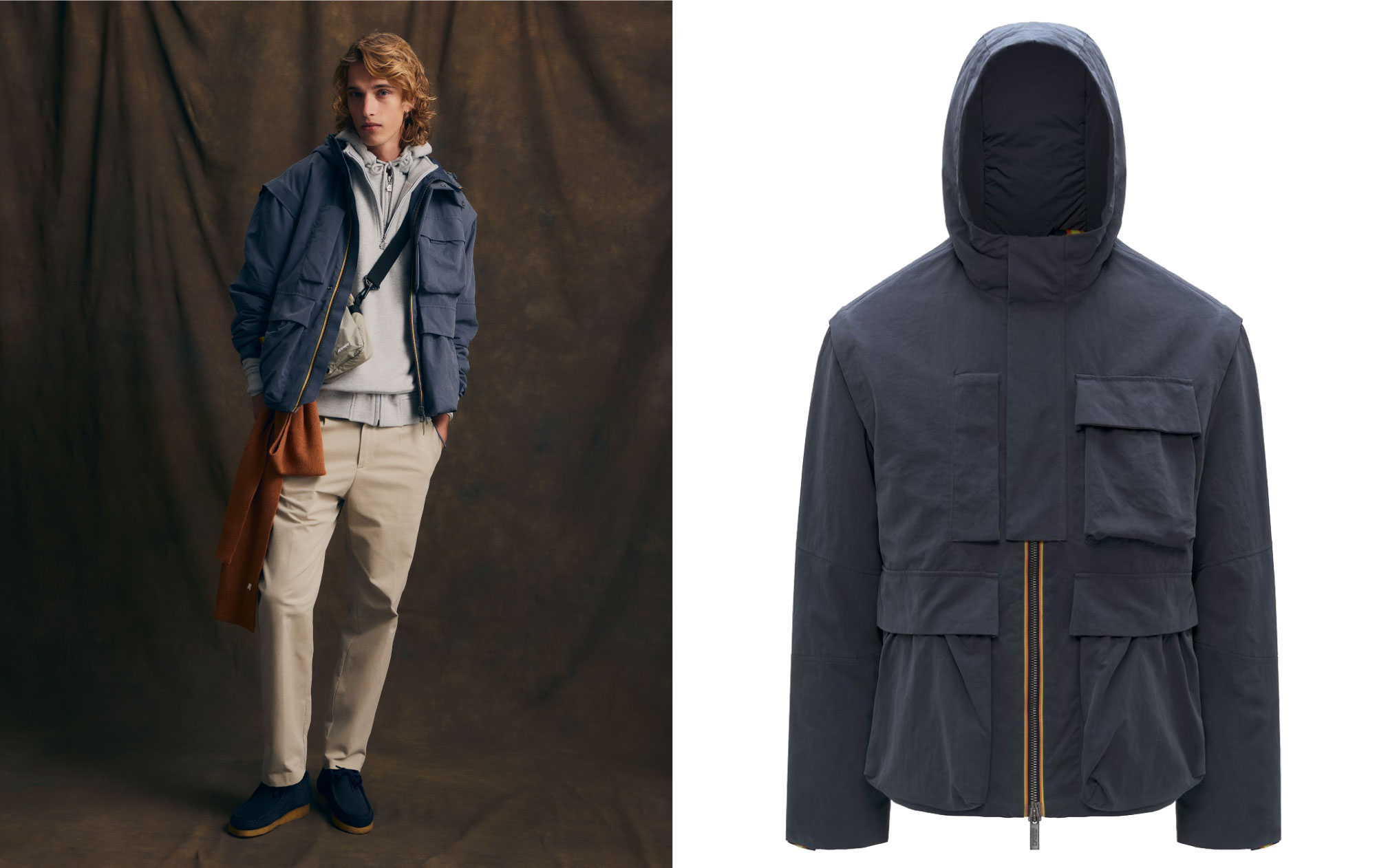 GUILLERMO防水棉感工裝外套，售價19,500元。（圖片提供／K-WAY）