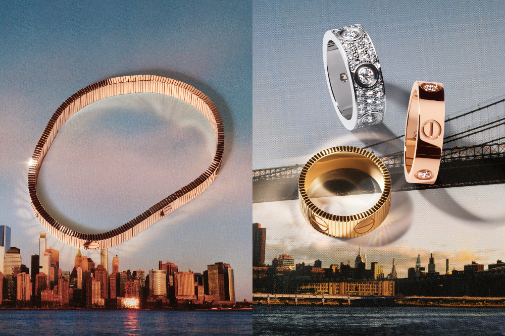 LOVE Unlimited共推出白K金、黃K金及玫瑰金三種款式選擇，既可以單戴、疊搭，也能與經典款的LOVE手環互襯，增添搭配意趣。這次也同步推出戒指款式，讓搭配上有更多的選擇。圖/卡地亞提供