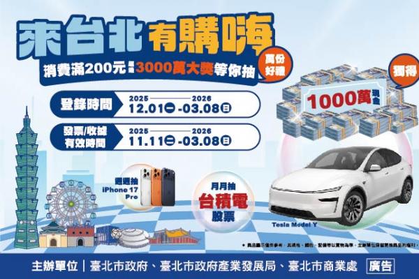 「來台北有購嗨 消費歡樂抽」登錄起跑！