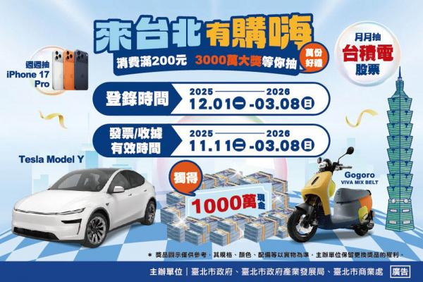 「來台北有購嗨 消費歡樂抽」登錄起跑！