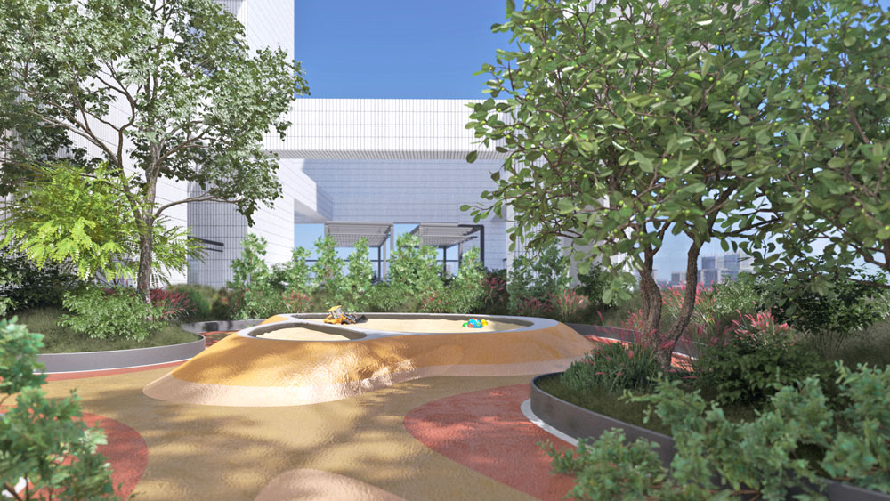 「大隱德芳」頂樓公設-空中親子公園，此為3D示意圖。