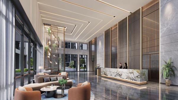 「佳陞豐禾」基地規模超過2,100坪，大廳挑高約8米。(圖／業者提供)