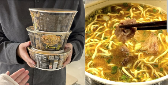 品牌近年推出的「滿漢大餐 Gold」系列被網友列入2025年爆紅泡麵名單之一，其中人氣很高的「金牛肉麵」，靈感來自於川式料理「金湯肥牛」，帶有川味感的酸辣湯底，酸香中帶點辣勁。（圖／截自FB社團：全家便利商店 / 7-11 超商新品&好物分享區）