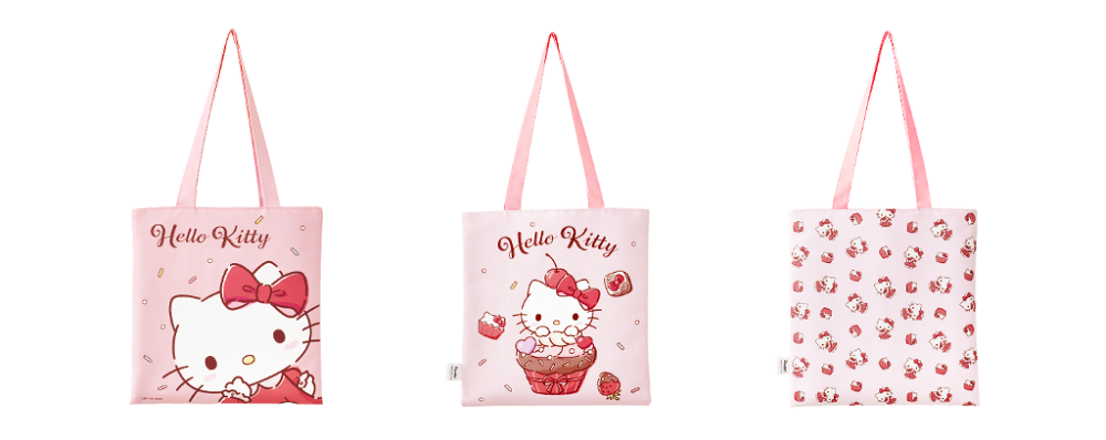 充滿春日繽紛感的 Hello Kitty 翻轉手提袋，內外雙面兩用，可隨心情與穿搭變換圖樣。(圖片來源:老協珍)