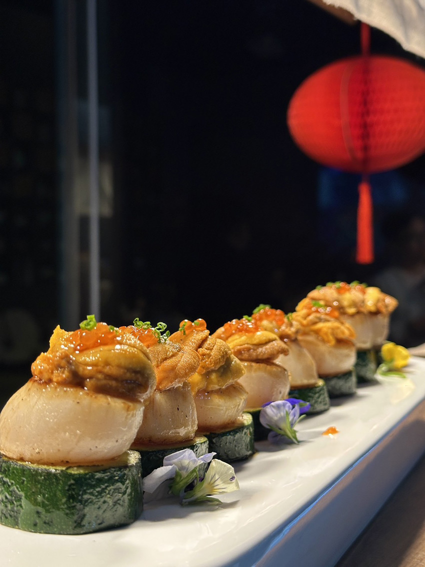 膽鮭卵炙干貝。