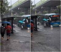 北市港墘站外淹成河！學生下公車跌進積水 下一秒暖舉曝光
