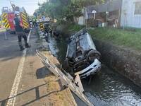 屏東汽、機車碰撞雙雙墜大排 2男雙載噴飛無生命跡象