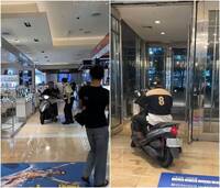 超扯！男騎機車闖新光三越穿梭專櫃  保全攔阻加速逃逸畫面曝