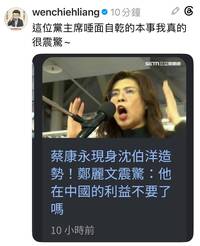 鄭麗文稱蔡康永「中國龐大利益不要了嗎」 梁文傑「震驚」回應