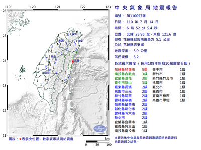 清晨搖不停！花蓮吉安發生規模5.2地震 最大震度5弱