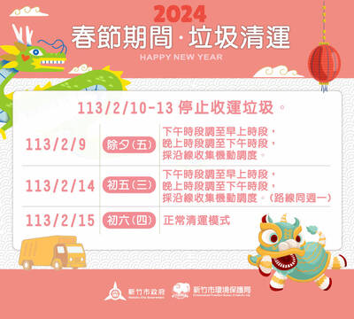 竹市大年初一到初四停收垃圾 2/15起恢復正常清運