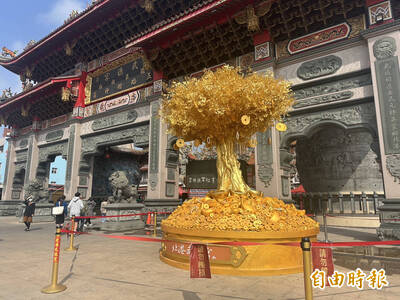 金光閃閃！北港武德宮4.5米「財神寶樹」 遊客搶拍照旺財運