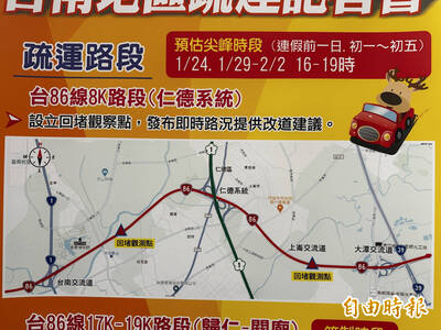 春節出遊走春 台南估3大車多路段