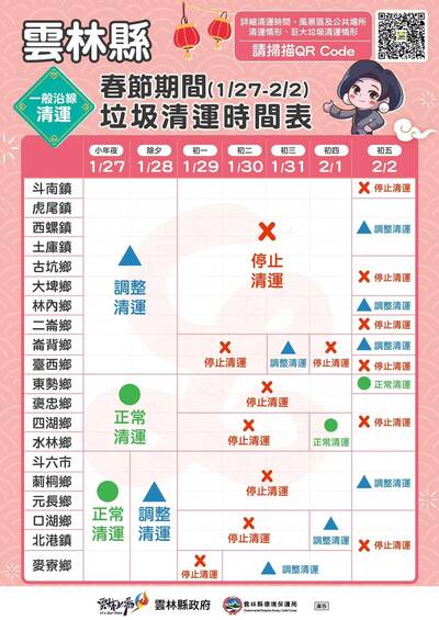 雲林鄉親快筆記 全縣20鄉鎮市春節清運時間看這裡
