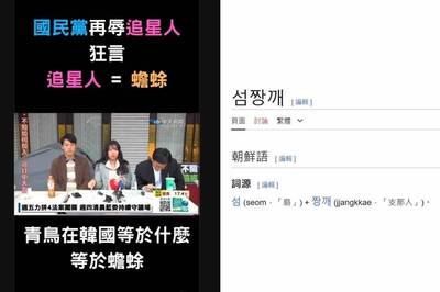 藍營以韓語「蟾蜍」諷青鳥追星族 內行人︰섬짱깨指逃亡台灣「支那人」