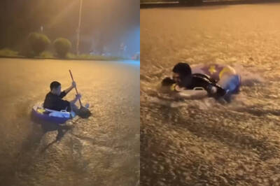 蘇澳暴雨淹成河！ 居民苦中作樂坐泳圈「遠航」網友朝聖