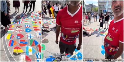 被要求畫五星旗+抹掉台灣國旗 德國街頭畫家這樣做嚇跑小粉紅