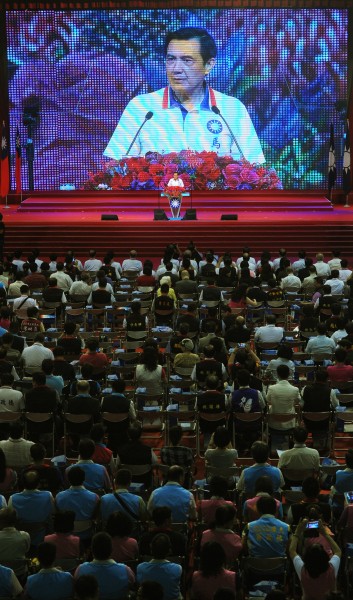 國民黨全代會上午在嘉義市舉行，兼國民黨主席的馬英九總統將砲口對向民進黨。（記者王敏為攝）
