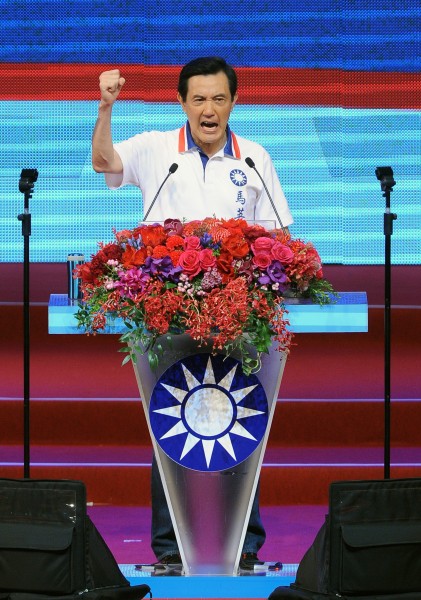 馬英九說，國民黨一直比民進黨強很多，他要肯定的告訴大家，國民黨執政「就是讚」。（記者王敏為攝）
