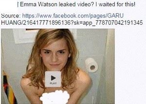 網路上出現疑似艾瑪華森裸照，並附上連結，小心點進去之後電腦中毒。（圖片擷取自臉書）
