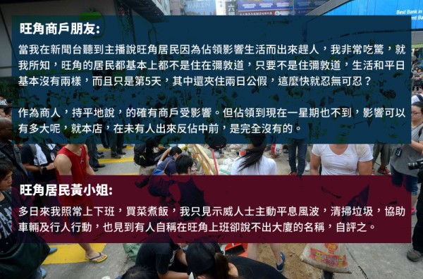 對於中國官媒與親北京媒體報導，香港旺角商家因香港佔領運動受到經濟損失之事，今日有旺角商家投書說，早在今年1月就受到北京反貪腐行動的影響，導致店家的營業額受創，跟才經過1週的佔領運動無關。（照片擷取自學聯臉書）