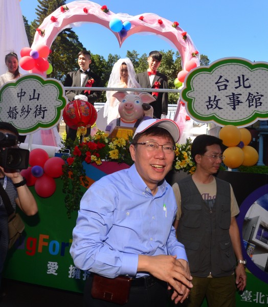 柯文哲自稱「沒那麼偉大」，只有選台北市長而已。（記者王藝菘攝）