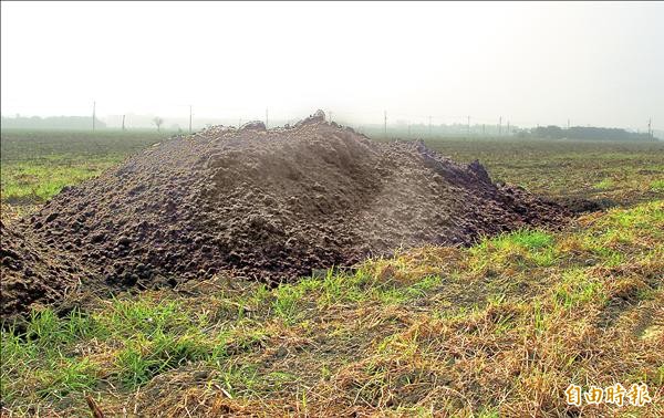 台糖善化糖廠製糖過程中產生的沃土，可用於改良土壤增加地肥，廢物利用。（記者楊金城攝）