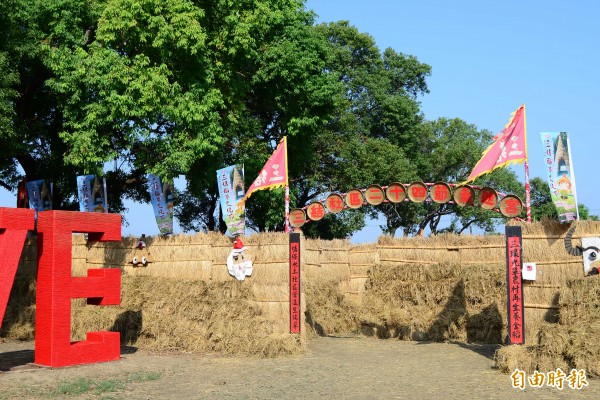 大埤三結社區特別用稻草打造24節的稻草迷宮。（記者黃淑莉攝）