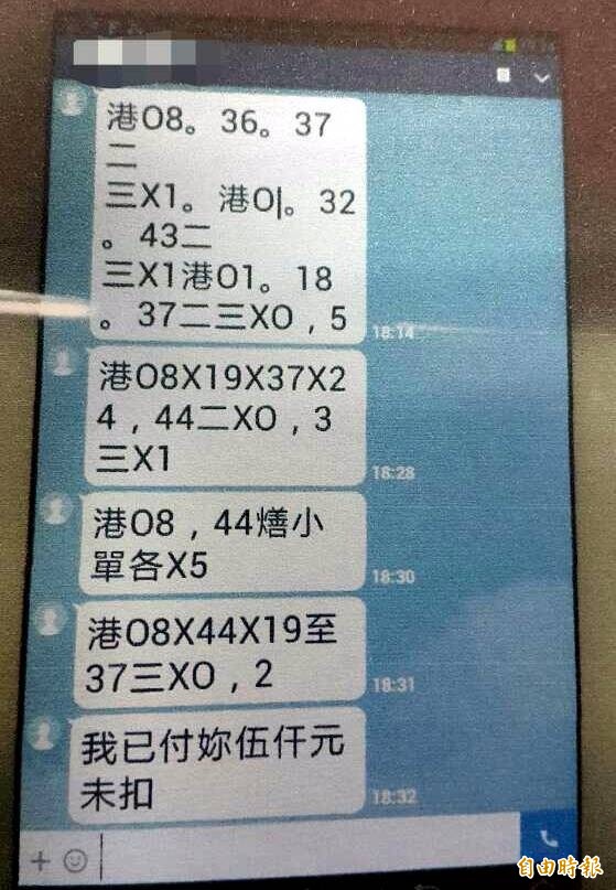 新竹縣竹東警分局查獲髮廊老闆娘兼營六合彩簽賭，而且還用智慧型手機受理賭客用LINE下注。（記者蔡孟尚翻攝）