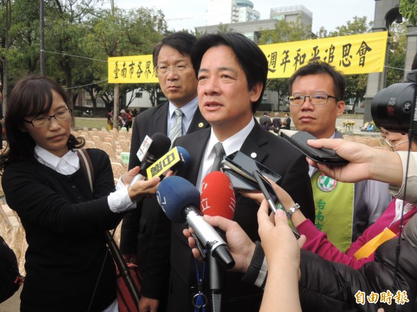 台南市長賴清德表示，希望馬朱雙方應避免對抗，以免影響國政推動。（記者蔡文居攝）