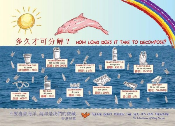 香港海豚保育學會在臉書分享圖表，提醒民眾往海洋亂丟垃圾的代價。（圖擷取自臉書）