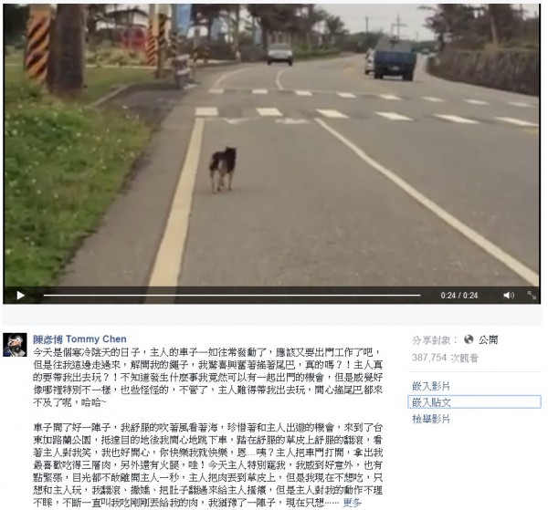 直擊棄狗 陳彥博心痛發文引網友淚回 社會 自由時報電子報