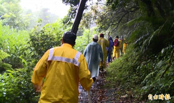 75歲林婦昨天在住處後山採竹筍失聯，基隆市消防局漏夜搜尋未果，今天上午再度入山搜尋。（記者林嘉東攝）