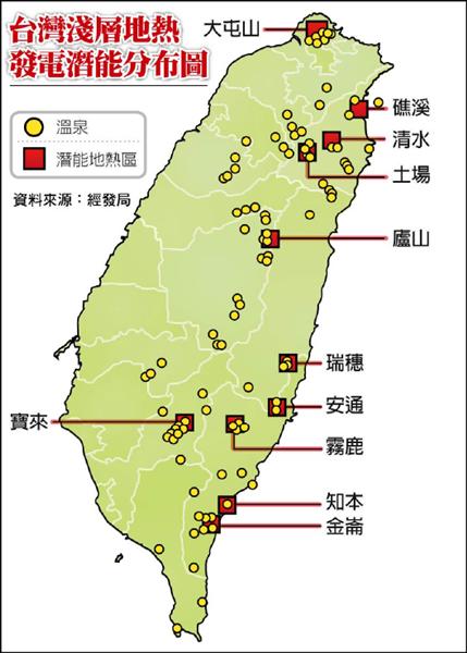 台灣淺層地熱發電潛能分布圖