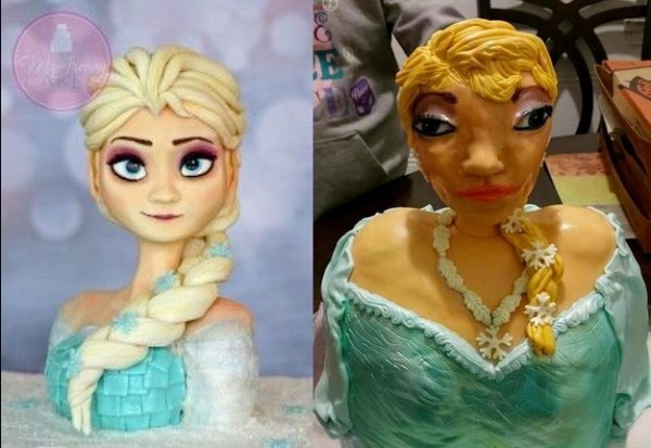 國外一名網友的女兒因為很喜歡電影《冰雪奇緣》的艾莎公主，希望生日可以用艾莎公主造型的蛋糕來慶生，不過在取貨當天他們卻收到「驚喜」。（圖擷取自Reddit）
