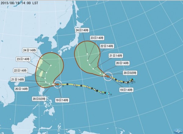 中度颱風「天鵝」步步進逼台灣，氣象局表示，最快明天下午發布海上颱風警報。（圖擷取自中央氣象局網站）