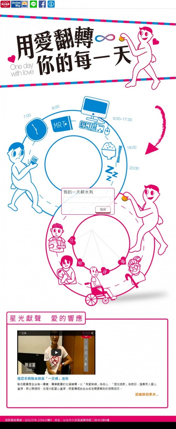 聯合勸募一日捐明天起跑，在網頁上輸入一天薪水的金額，就可以知道可以幫助多少人。（圖擷自官網）