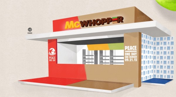 漢堡王提議與麥當勞停火，並於國際和平日當天在亞特蘭大，供應雙方招牌漢堡的混合體「大麥克華堡」（McWhopper）。（圖擷取自mcwhopper）