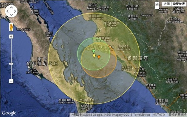 墨西哥西北部外海於台灣時間今下午4時14分許，發生芮氏規模6.6的強震。（圖擷自earthquaketrack）