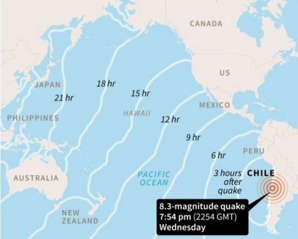 智利強震讓日本出現輕微海嘯。（圖擷取自Yahoo News）