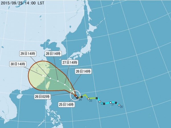 杜鵑颱風將在中秋節期間影響台灣，台水也呼籲民眾儲水備用。（圖擷自中央氣象局）