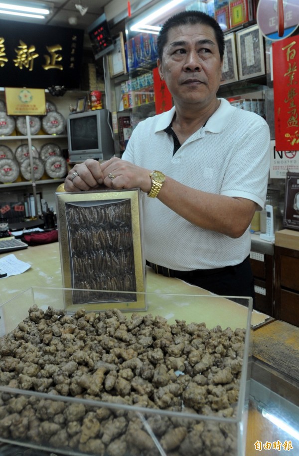 台北市簡姓婦人常到號子看盤，並借用該處冰箱藏放要價10多萬元的冬蟲夏草，不料，4個多月後東西不翼而飛，她質疑東西是被負責整理庶務的陳姓女職員拿走，怒控陳女侵占；陳女應訊時喊冤，指根本沒看到冬蟲夏草；台北地檢署偵查期間，突然收到簡婦的撤告。圖為中藥田七（前）、冬蟲夏草（後）。（資料照，記者王藝菘攝）